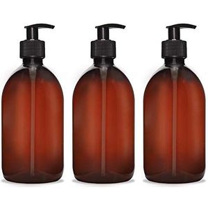 3x 500 ml zeepdispenser, kunststof crème dispenser voor badkamer/toilet, navulbaar, pompdispenser desinfectie lotion dispenser voor vloeibare zeep, handzeep, shampoo, wasmiddel, bruin/zwart