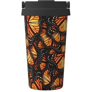 FRGMNT Heaps of Orange Monarch Butterflies Print Thermische Koffiemok, reizen geïsoleerde deksel roestvrij stalen beker voor thuiskantoor buiten