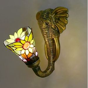 Tiffany Stijl Wandlamp, Olifant Vormige Decoratieve Wandlamp, Gekleurd Glas Handwerk, Retro Voet, Gebruikt In Gangen, Balkons, Trappen