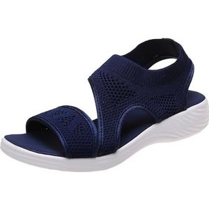 Orthopedische Sandalen for Dames, Zomersportsandalen, Ademende Gebreide Mesh-sandalen, Vrijetijdsstrandschoenen, Lichtgewicht, Comfortabele Wandelslippers (Color : Blue, Size : 37 EU)