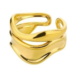 Metalen gebogen golfringen voor vrouwen roestvrij staal dubbele lijn onregelmatige vinger ring vintage opening verstelbaar-resizable-verguld