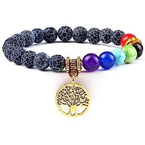 Bracelets 7 Chakra Life Tree Bracelets For Men Women Tiger Eye Lava Natural Stone Engery Beads Bracelet Yoga Meditation Jewelry Gift(Color:Black Weather G)