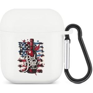 Rode Wijn En Blauw Amerikaanse Viering Drinken Leuke Case Voor AirPods 2&1 Schokbestendige Beschermende Hoofdtelefoon Gevallen Cover Met Sleutelhanger Voor Mannen Vrouwen