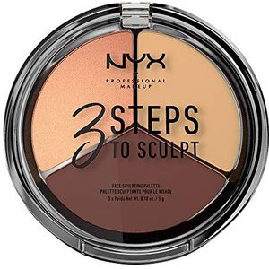 NYX Professional Makeup 3 stappen To Sculpt Face Palette voor gezichtscontouren, tweetone poeder en highlighter, medium 03, 15 g
