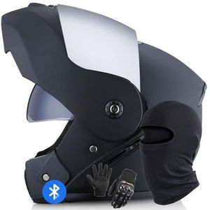 Systeemhelm Met Bluetooth-Motorhelm Geïntegreerde Motorhelm DOT/ECE-Gecertificeerd Bluetooth-Integraalhelm Systeemhelm Met Dubbele Spiegel Voor Dames En Heren C,L/58-59CM