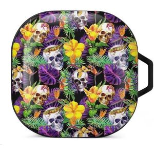 Schedels en tropische bladeren oordopjes hoesje compatibel met Samsung hard shell beschermhoes zwart stijl