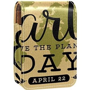 Earth Day 22 april Save the Planet Vintage Wereldkaart Lipgloss Houder Lippenstift Case Draagbare Mini Lipstick Opbergdoos Reizen Lipstick Organizer Case met Spiegel voor Vrouwen, Meerkleurig, 9.5x2x7 cm/3.7x0.8x2.7 in