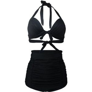 Dames Bikini Set Geplooide Bikini Top Bottom Vrouwen Klassieke Hoge Taille Halter Bikini Sets Plus Size Tweedelige Badmode, C-1728-592205438204, XL