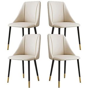 GEIRONV Set van 4 Keukenstoel, Carbon stalen frame kantoor lounge stoelen lederen zijkantje woonkamer eetkamer stoelen Eetstoelen (Color : White)