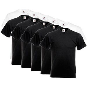 Fruit of the Loom T-shirt, met V-hals, in verschillende maten en kleuren, 10 stuks, wit, zwart, 4XL