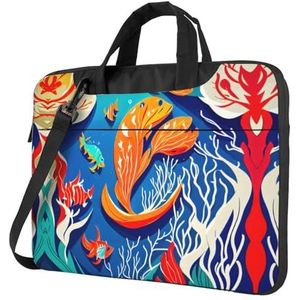 Leuke Planet Ultradunne laptoptas, laptoptassen voor bedrijven, geniet van een probleemloze en stijlvolle reis, Kleurrijke tropische zeevissen, 14 inch