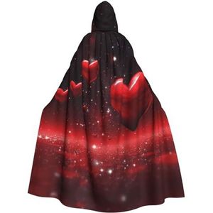 Red Hearts Space Love Print Hooded Mantel Cape Wizard Tuniek Halloween Mantel Cosplay Kostuum voor Vrouwen Zwart, Zwart, One size