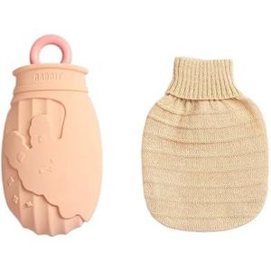 Warmwaterkruik 320 ml warmwaterkruik winter mini handwarmer draagbare dikke rubberen pluche warmwaterzak voor bed voeten warmer warmwaterzak (roze-2)