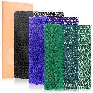 MTDLYICE Afrikaanse netspons 3 stuks, rugscrubber voor douche, XL 80 cm exfoliërend washandje, Afrikaanse netspons authentiek, body scrubber exfoliator badaccessoires (zwart, donkergroen, blauw)