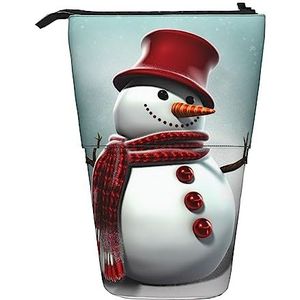 Kerst Sneeuwpop Etui Telescopische Make-up Tas Pop Up Office Organizer Box Staande Pen Houder Cosmetica Tas met Ritssluiting, Zwart, Eén maat, Munten Pouch