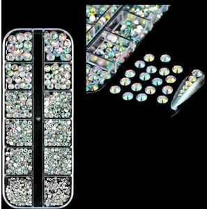 12Grids Ocean Gold Nail Art Charms Schelp/Zeepaardje/Zeesterren Witte Halve Ronde Parel Gems Gemengde Punk Manicure Metalen Klinknagels Studs-PH194-2