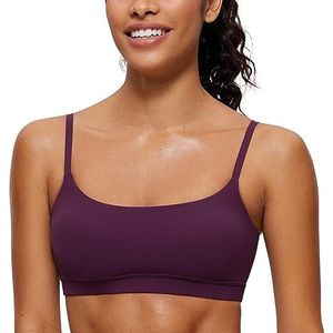 CRZ YOGA Vrouwen Butterluxe Verstelbare Spaghettiband Sportbeha - Scoop Hals Draadloze Gewatteerde Yoga Workout Crop Top Donker paars S