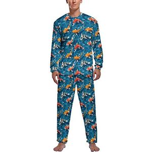 Koi Goldfish Water Waves Zachte Heren Pyjama Set Comfortabele Lange Mouw Loungewear Top En Broek Geschenken XL