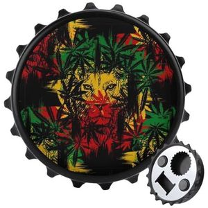 Jamaica Rasta Lion Magnetische Flesopener Gepersonaliseerde Bieropener Flesdop Koelkastmagneten voor Thuis Keuken Zwart-Stijl
