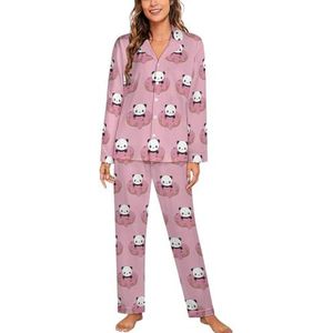 Leuke Donuts En Panda Vrouwen Lange Mouw Button Down Nachtkleding Zachte Nachtkleding Lounge Pyjama Set L
