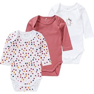 NAME IT Baby meisje 3-pack lange mouwen body's, Withered Rose, 68 cm