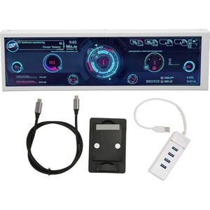 BROLEO PC-temperatuurweergave, witte USB C-kabel 8,8 inch IPS CPU RAM HDD Data PC Sensor Panel Display DIY Thema 360 Graden Automatische Rotatie voor PC (met Touch)