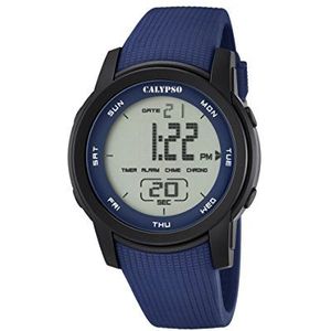 Calypso Unisex digitaal horloge met LCD-wijzerplaat digitaal display en blauwe plastic band K5698/2, Lcd/Blauw, Riem