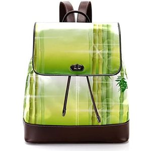 Gepersonaliseerde casual dagrugzak tas voor tiener reizen business college groene bamboe scène in de ochtend, Meerkleurig, 27x12.3x32cm, Rugzak Rugzakken
