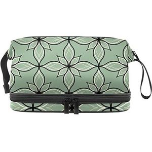 Grote capaciteit reizen cosmetische tas, groene bladeren kunst, make-up tas, waterdichte make-up tas organisator, Meerkleurig, 27x15x14 cm/10.6x5.9x5.5 in