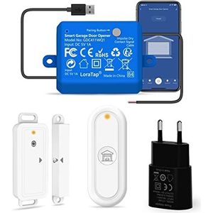 LoraTap WiFi Garage deuropener met RF-afstandsbediening, intelligente deuropener met draadloze deursensoren, Smart Life app-bediening, compatibel met Alexa en Google Assistent