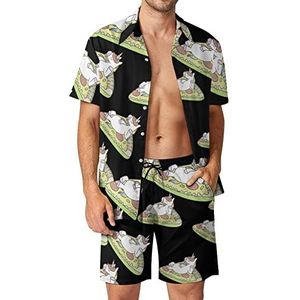 Eenhoorn pizza Hawaiiaanse sets voor mannen button down korte mouw trainingspak strand outfits 3XL