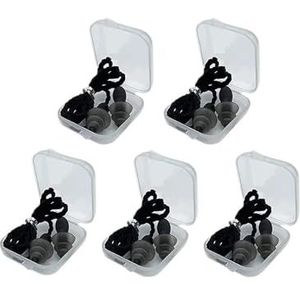1-10Pairs Noise Cancelling Siliconen Oordopjes Herbruikbare Oordopje met Touw Waterdichte Zwemmen Rubber Oordoppen Kom met Doos (5 Paar Zwart)