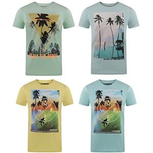 riverso RivLukas T-shirt voor heren, 4 stuks, ronde hals, regular fit, korte mouwen, print, zomer, sport, katoen, blauw, groen, wit, grijs, geel, turquoise, S, M, L, XL, XXL, 3XL, 4XL, 5XL, kleurenmix