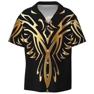 OdDdot Phoenix Print Button Down Shirt Korte Mouw Casual Shirt voor Mannen Zomer Business Casual Jurk Shirt, Zwart, 4XL
