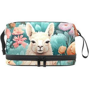 Dubbellaags Cosmetische Tas Alpaca's Mountain Roze Draagbare Make-up Tas Reizen Organizer Pouch voor Vrouwen Meisjes Toiletartikelen Tassen, Multi 8, 27x15x14 cm/10.6x5.9x5.5 in, Make-up zakje