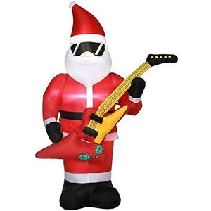 Outsunny 215 cm opblaasbare kerstman met elektrische gitaar, opblaasbare kerstverlichting, LED, zelfopblazende kerstdecoratie, waterdicht voor binnen en buiten