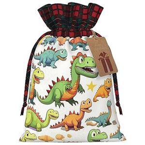 Cartoon dinosaurus afbeeldingen chique trekkoord kerst cadeau zakken, patchwork jute pull string zakken, herbruikbaar.