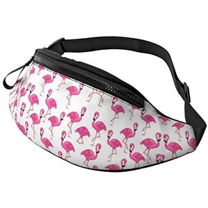 Roze Flamingo Gedrukt Fanny Pack,Heuptas Pack Voor Mannen & Vrouwen, Heupheuptas Met Verstelbare Riem Voor Casual Reizen Wandelen, Zwart, One Size