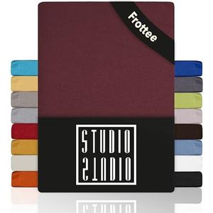 STUDIO Basic Frottee Spannbettlaken 90x200cm, Baumwolle kuschelig und weich, OEKO-TEX 100, Markenqualität, Bettlaken Spannbetttuch 90x200 für alle gängigen Matratzen bis 25cm Höhe - Bordeaux