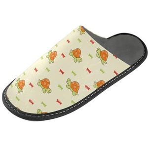LI ZHI XIN Volwassen Pluche Slippers Dames Flanel Warme Huis Schoenen Met Antislip Mens Indoor Slippers Met PVC Zool Maat 4-11 Schildpad Boog Cartoon Patroon, Meerkleurig, 4/5 UK