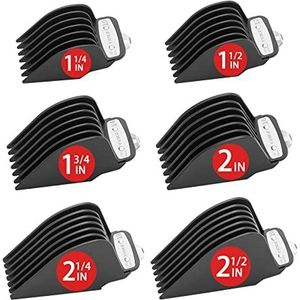 Yinke Extra Lang Haar Clipper Guards Set - 6 Kniplengtes 1,25/1,5/1,75/2/2,25/2,5 inch, Metalen Clip, Past op de meeste Cordless/Cord Wahl Clippers (Zwart)
