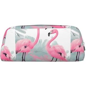 Flamingo Lichtgewicht Draagbare Lederen Met Rits Pen Case 20.5x5.5x8cm Voor Kantoor Reizen Make-up Opbergtas, Zilver, Eén maat, Munt Pouch