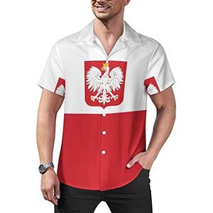 Vlag van Polen met adelaar casual overhemden voor heren, korte mouwen, Cubaanse kraag, T-shirts, tops, Hawaiiaans T-shirt, S