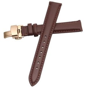 LQXHZ Horlogeband Dames Echt Leer Vlindersluiting Eenvoudig Geen Graan Horlogearmband Wit 12 13 14 15 16 17 Mm (Color : Brown-Rose-B1, Size : 20mm)