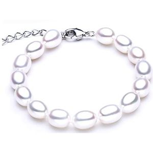 Armbanden Natuurlijke parelarmband 925 zilveren sluiting, bruiloft zoetwater gekweekte parelarmband kralen dochtercadeau (edelsteenkleur: multi-parelarmband) (Color : White_White pearl bracelet)