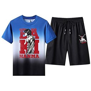 IPOVOQ Baki The Grappler T-shirt en shorts pak Anime Hanma Baki Zoon van Ogre Cosplay Kostuum Zomer Trainingspak Gym Sportwear Set voor Mannen, # 3, L