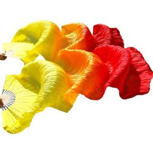 HKYBCF Buikdans fan buikdans zijden waaier echte zijde lange zijden fans handgemaakte gradiënt kleur dansfans (kleur: oranje, maat: 180 x 90 cm echte zijde)