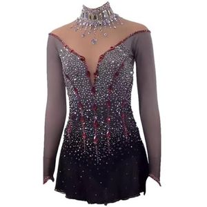 Dames artistieke schaats danskleding Professionele schaatsjurk voor meisjes Figuur Skate Sports Competition Rok Lange mouw Ritmische gymnastiek Tape,A,11_13Years