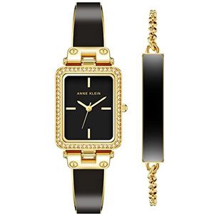 Anne Klein Vrouwen Premium Crystal geaccentueerd Bangle horloge en armband Set, AK/3898, Zwart/Goud, Zwart/Goud