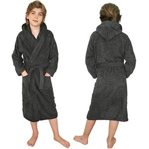 HOMELEVEL Badstof badjas voor kinderen, ochtendjas met zakken, capuchon, riem, kinderbadjas voor jongens en meisjes, 100% katoen, antraciet, 164 cm